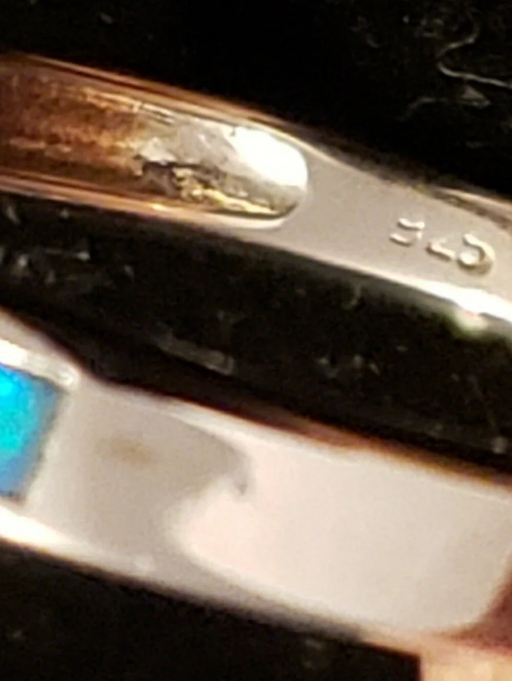 NEW Opal 925 Silver Ring, Sz 8 Minimalist, Inset Created Blue Green Opal Band